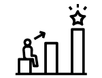 Icon: Mann auf Stufe 1 von 3, blickt zum Stern auf Stufe 3 – Symbol für Testimonials